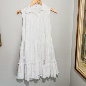 Aeom White Textured Jacquard Sleeveless Tiered Mini Dress Collar Size XS
